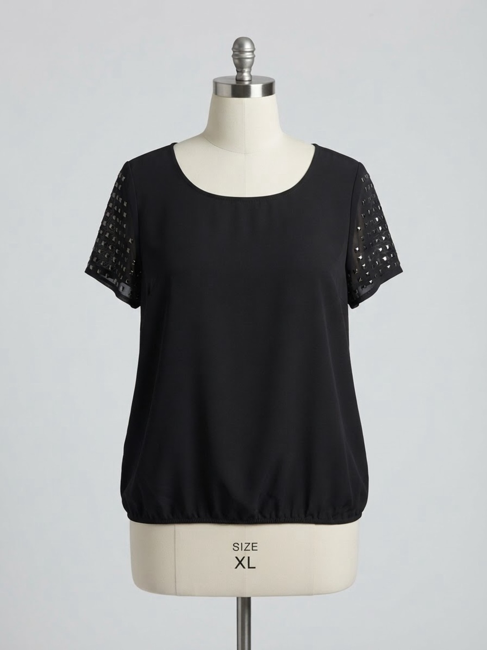 Black Short-Sleeve Blouse with Studded Sleeves